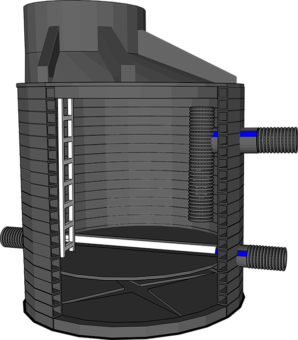 Канализационный безлотковый колодец с трубчатым перепадом FD SVT